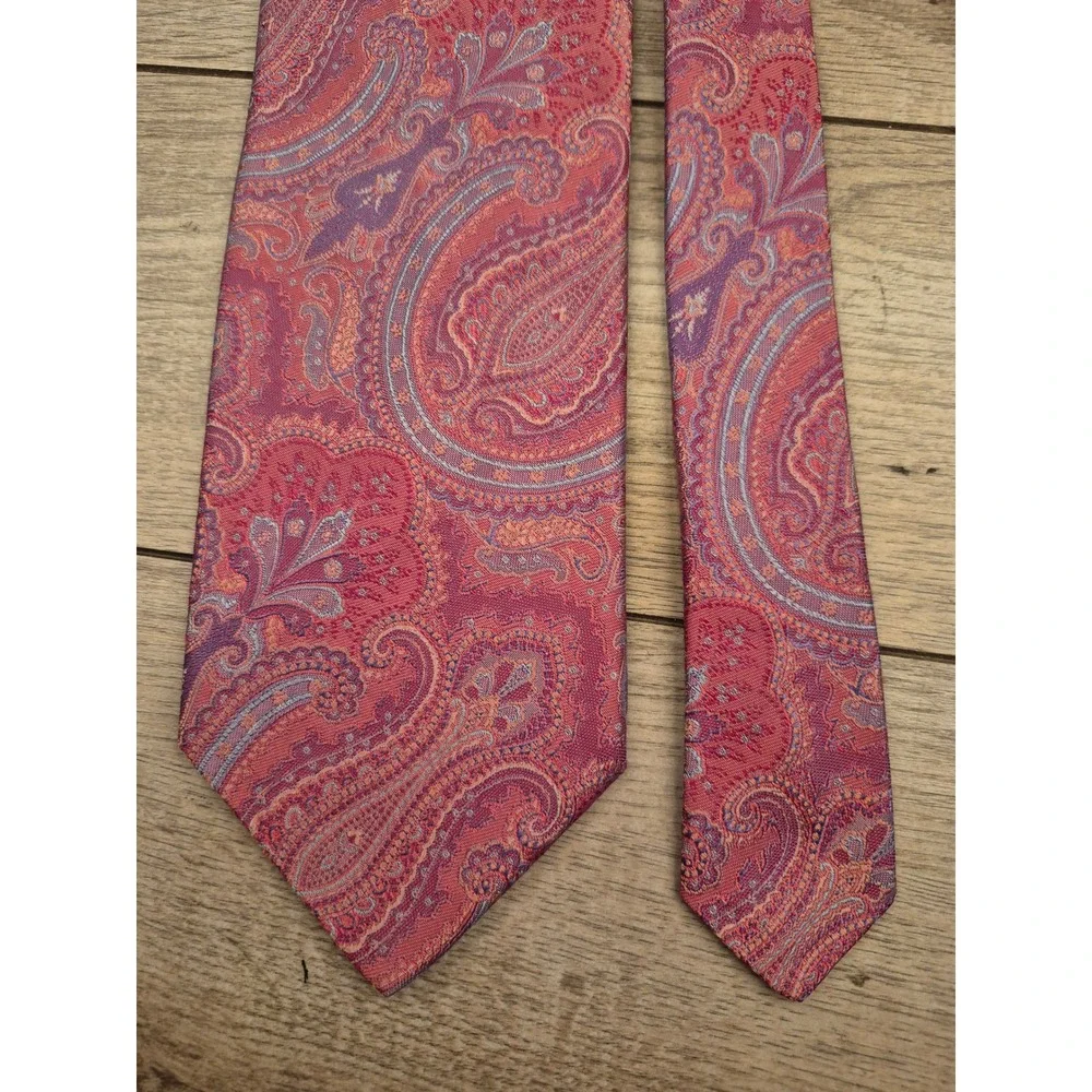 Ike Behar New York Mens Pink Purple Orange Paisley Abstract Woven Silk Tie EUC‎